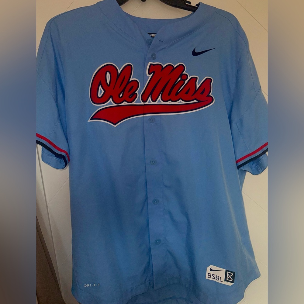 New Ole Miss Baseball Nike Jersey XL light blue & Red - Picture 8 of 11